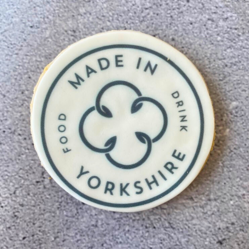 Printed Branded Fondant cookie with printed "Made in Yorkshire" logo showcasing local food & drink